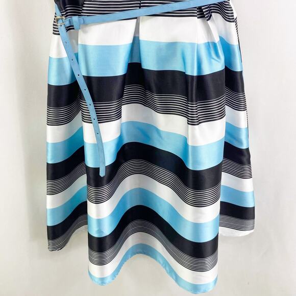 FASHION LINE Vintage 90s Blue Striped Off Shoulder V-Neck Midi Dress NWT - Picture 8 of 9